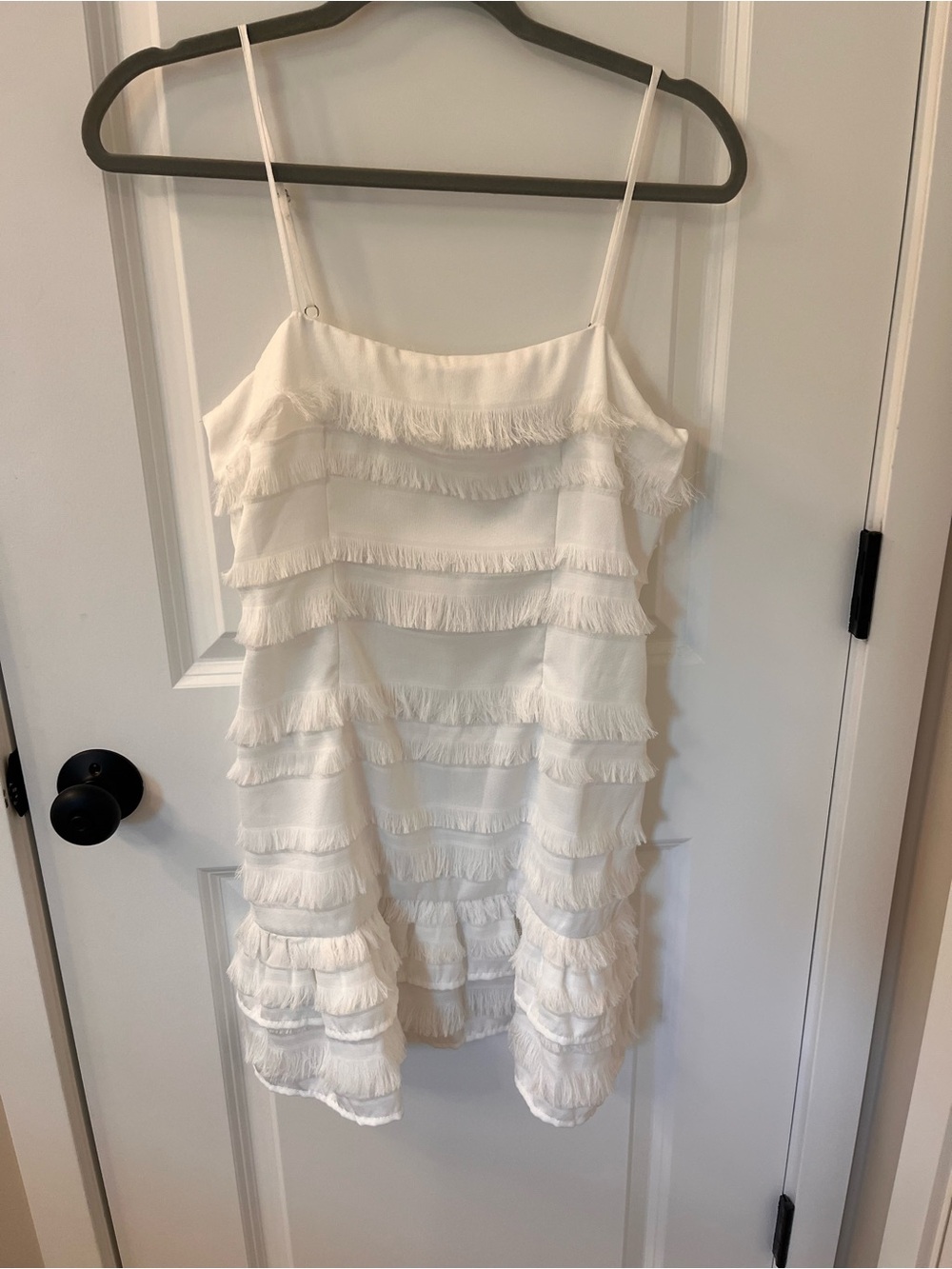 Princess Polly White Fringe Tiered Mini Dress